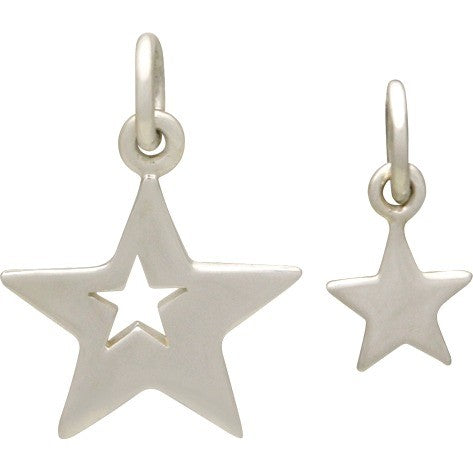 Sterling Silver Star with Star Cutout Charm Set - Poppies Beads n' More