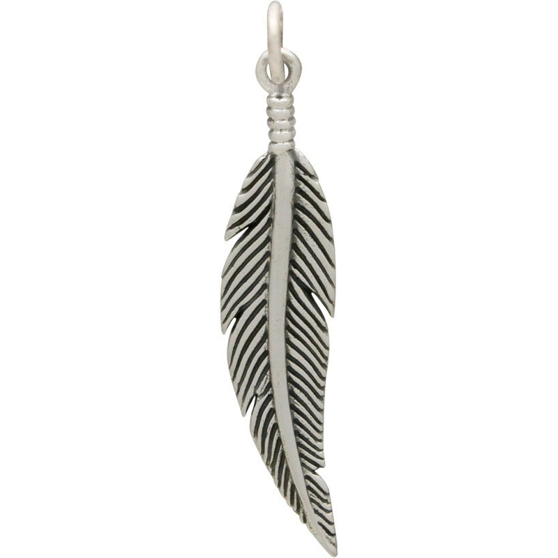 Sterling Silver Textured Feather Charm - Poppies Beads n' More