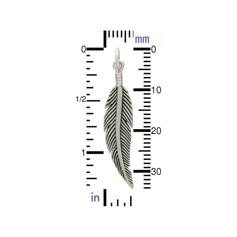 Sterling Silver Textured Feather Charm - Poppies Beads n' More