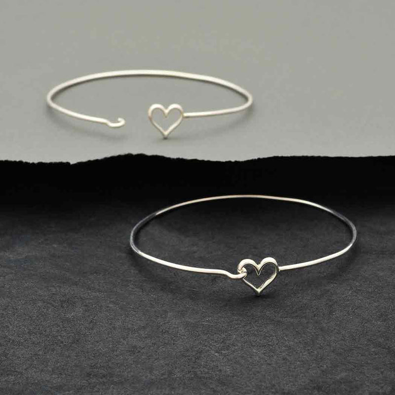 Heart Hook and Eye Bangle Sterling Silver