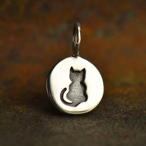 Sterling Silver Etched Kitty Cat Disk - Poppies Beads n' More