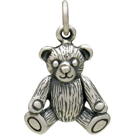 Sterling Silver 3D Teddy Bear Charm - Poppies Beads n' More