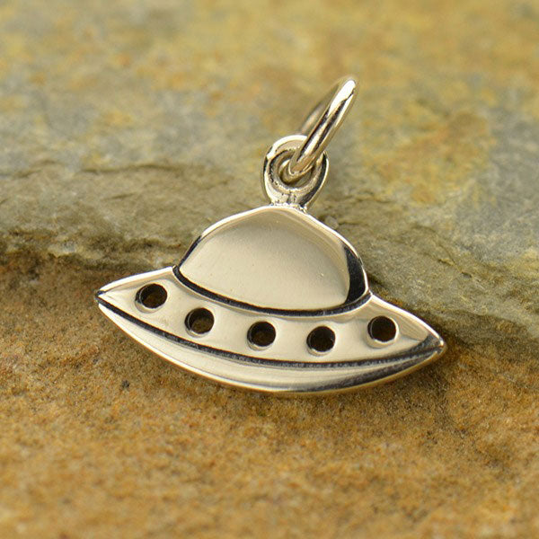 Sterling Silver Cut Out Flying Saucer Charm - Poppies Beads n' More