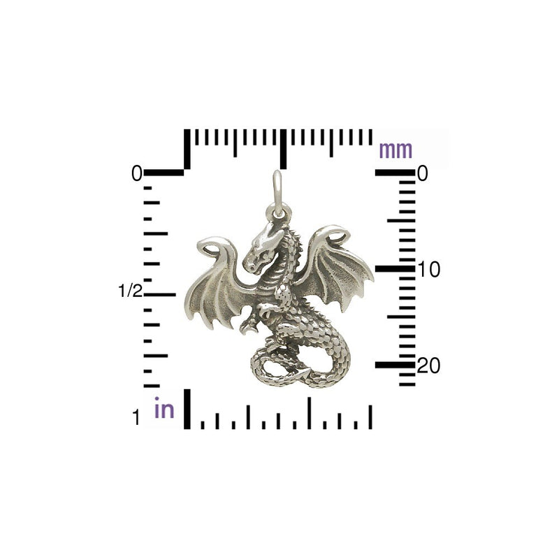 Sterling Silver Fairy Tale Dragon Charm - Poppies Beads n' More