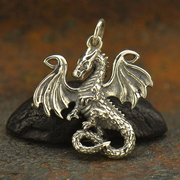 Sterling Silver Fairy Tale Dragon Charm - Poppies Beads n' More