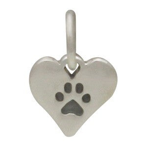 Small Sterling Silver Paw Print Heart Charm - Poppies Beads n' More