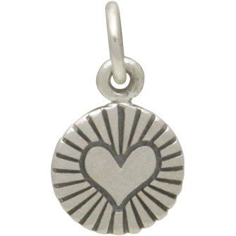 Small Sterling Silver Etched Radiant Heart Charm - Poppies Beads n' More
