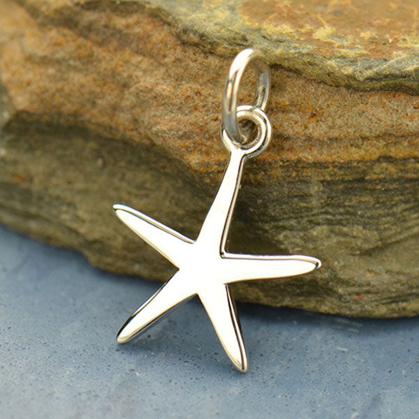Sterling Silver Flat Plate Starfish Charm - Poppies Beads n' More