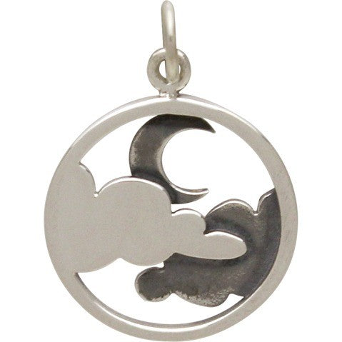 Sterling Silver Cloud Pendant with Moon - Openwork - Poppies Beads n' More
