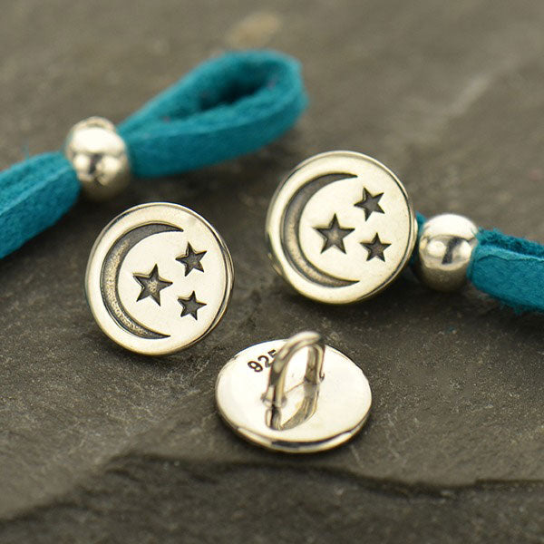 Sterling Silver Etched Moon and Stars Button - Poppies Beads n' More