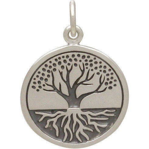 Sterling Silver Etched Tree of Life with Roots Charm - Poppies Beads n' More