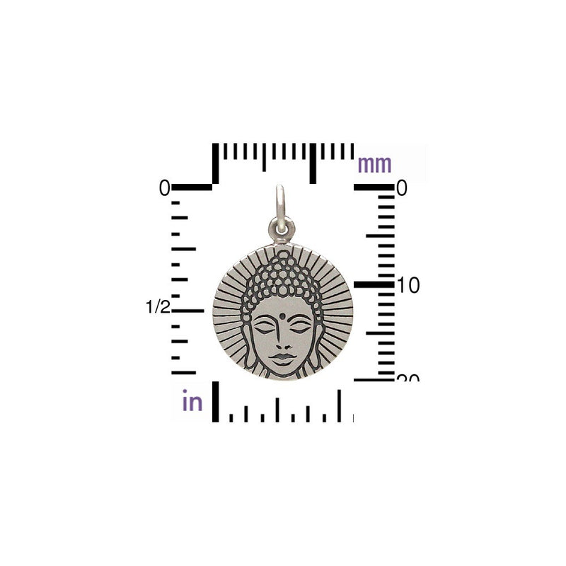Sterling Silver Etched Buddha Head Charm - Poppies Beads n' More