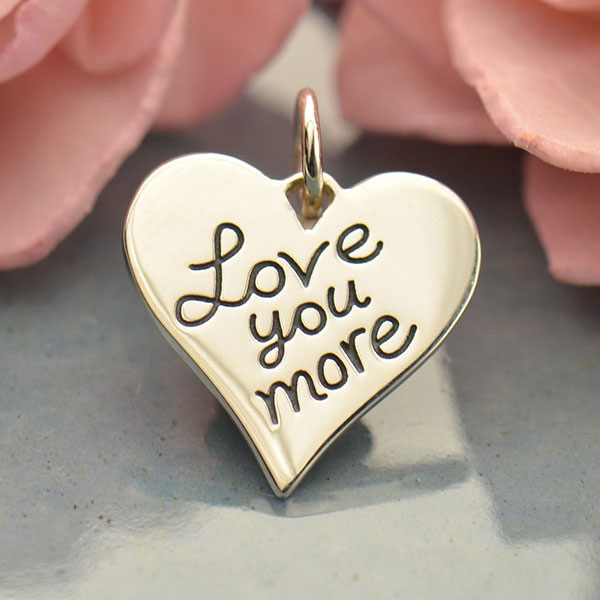 Sterling Silver Message Charm: Love You More - Poppies Beads n' More