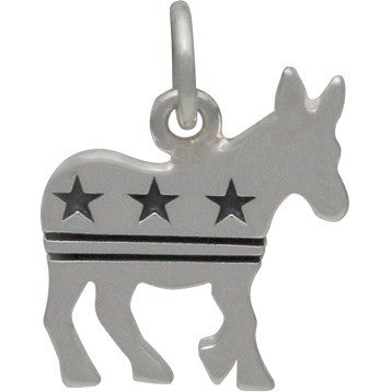 Sterling Silver Democratic Donkey Charm with Stars and Stripes - Poppies Beads n' More