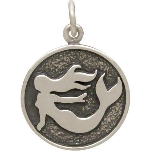 Sterling Silver Etched Mermaid Charm - Poppies Beads n' More