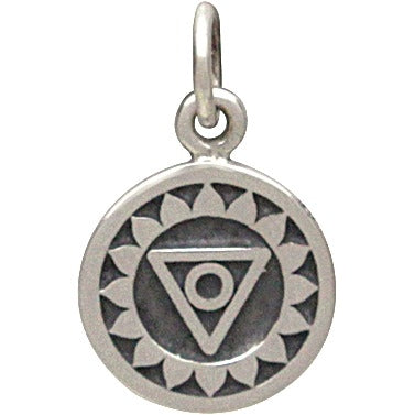Sterling Silver Etched Throat Chakra Charm - Poppies Beads n' More