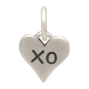 Sterling Silver Small Heart Charm with XO Hug and Kiss - Poppies Beads n' More