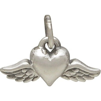 Sterling Silver Mini Heart Charm with Wings - Poppies Beads n' More