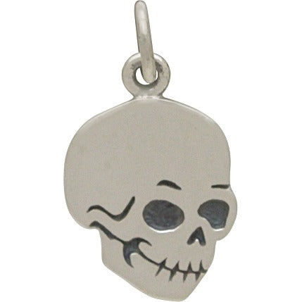 Sterling Silver Flat Skull Charm - Halloween Charms - Poppies Beads n' More