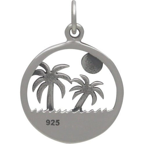 Sterling Silver Palm Tree and Ocean Charm - Poppies Beads n' More