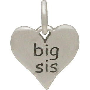 Sterling Silver Word Charm on Heart - Big Sis - Poppies Beads n' More