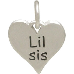Sterling Silver Word Charm on Heart - Lil Sis - Poppies Beads n' More