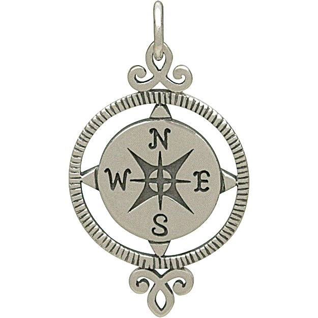 Sterling Silver Compass Pendant - Poppies Beads n' More