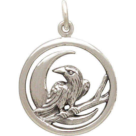 Sterling Silver Raven and Moon Charm - Poppies Beads n' More