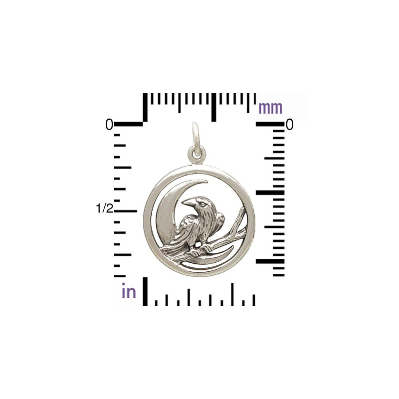 Sterling Silver Raven and Moon Charm - Poppies Beads n' More