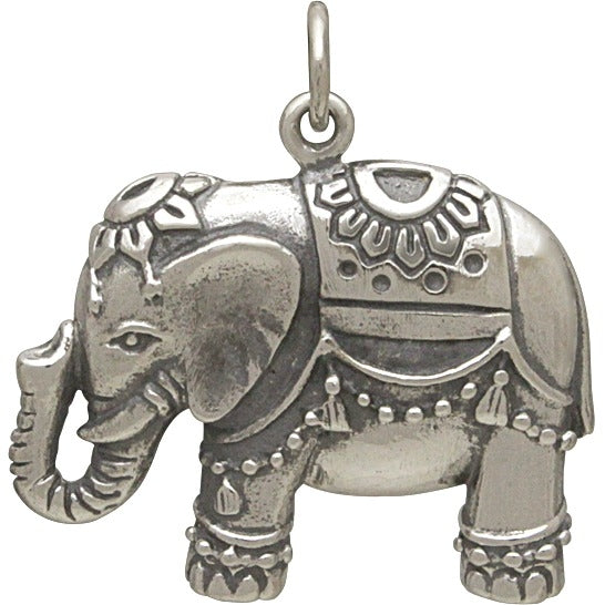 Large Sterling Silver Indian Elephant Pendant - Poppies Beads n' More