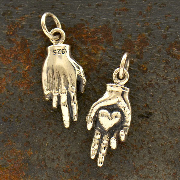 Sterling Silver Charm Hand Holding a Heart - Poppies Beads n' More