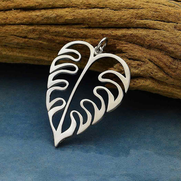 Sterling Silver Openwork Monstera Pendant - Poppies Beads n' More