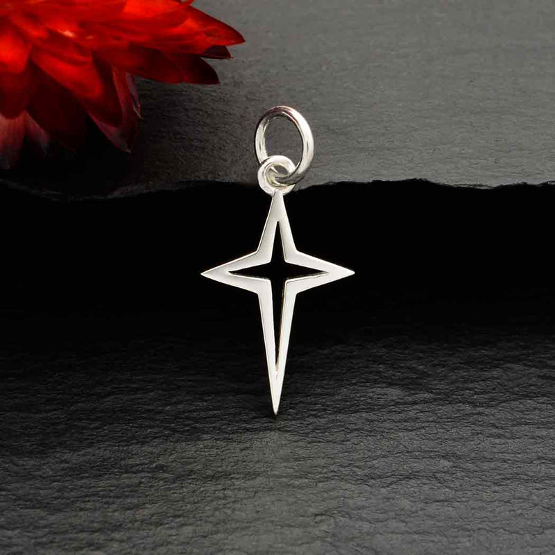 Sterling Silver Openwork North Star Cross Charm - Poppies Beads n' More