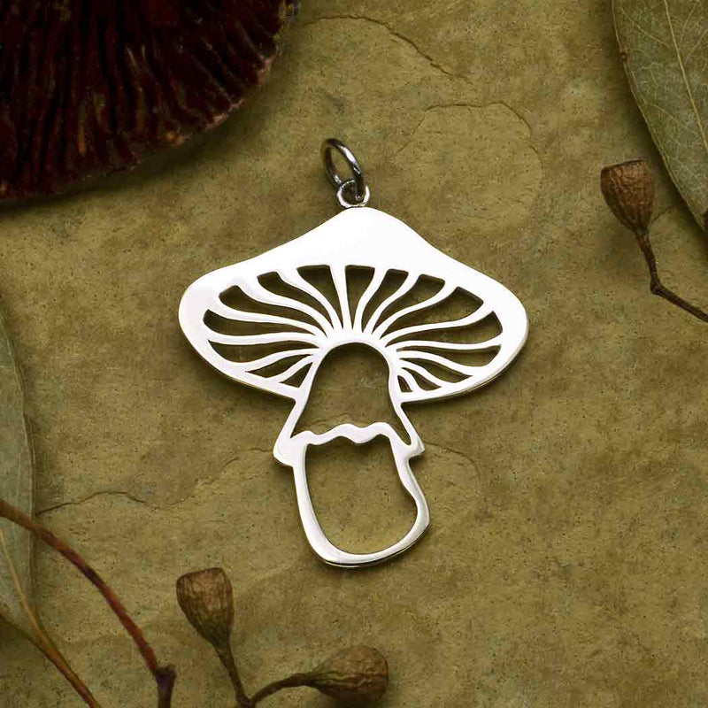Sterling Silver Openwork Mushroom Pendant - Poppies Beads n' More