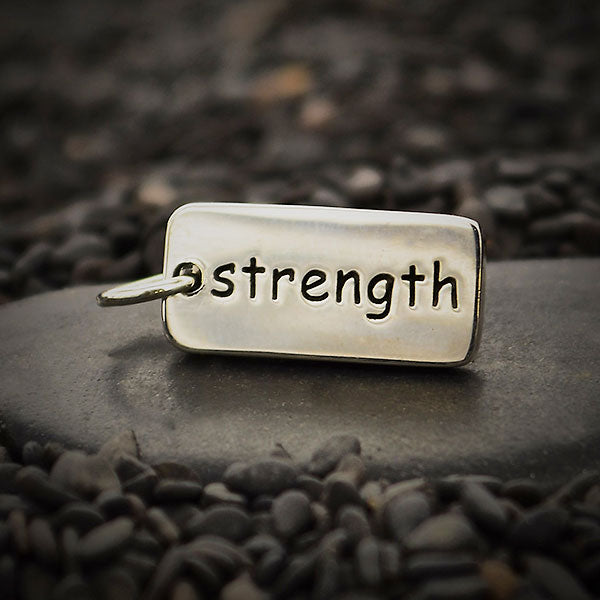 Sterling Silver Word Charm: "strength" - Poppies Beads n' More