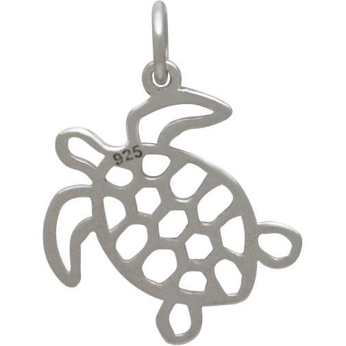 Sterling Silver Sea Turtle Charm - Openwork - Poppies Beads n' More