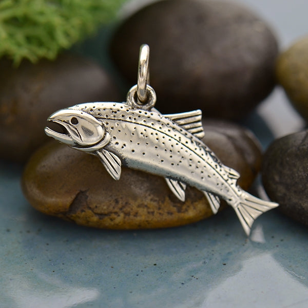 Sterling Silver Trout Charm - Fish Charm - Poppies Beads n' More