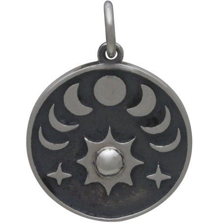 Sterling Silver Sun and Phases of the Moon Charm - Poppies Beads n' More