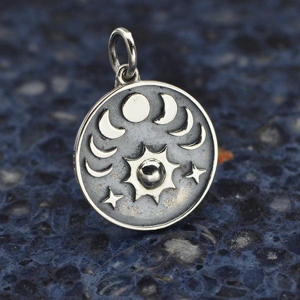 Sterling Silver Sun and Phases of the Moon Charm - Poppies Beads n' More