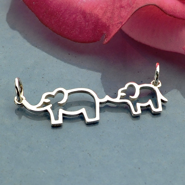 Sterling Silver Mama and Baby Elephant Festoon - Poppies Beads n' More