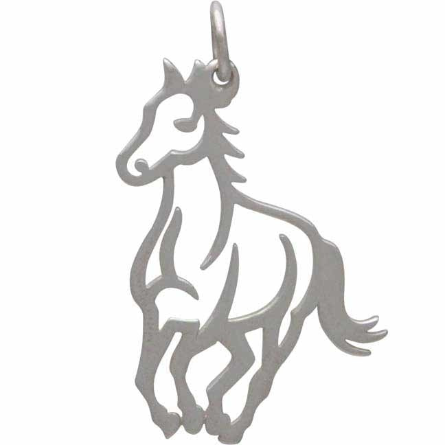 Sterling Silver Horse Pendant - Openwork Horse Charm - Poppies Beads n' More