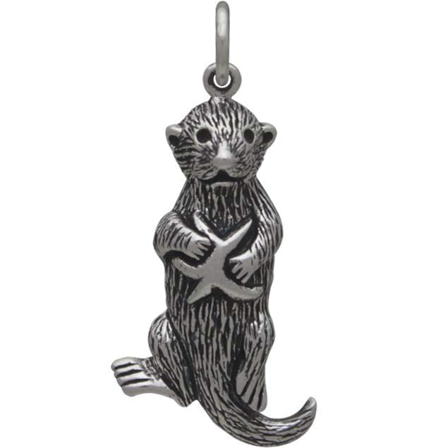 Sterling Silver Sea Otter Charm with Starfish - Poppies Beads n' More