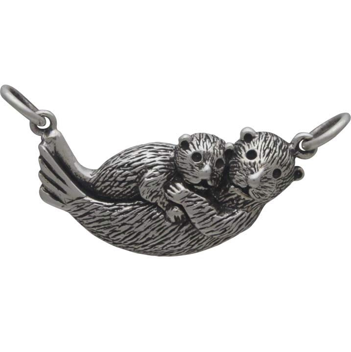 Silver Mama and Baby Sea Otter Pendant Festoon - Poppies Beads n' More