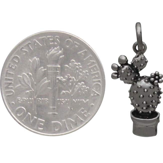 Sterling Silver Prickly Pear Cactus Charm, - Poppies Beads n' More