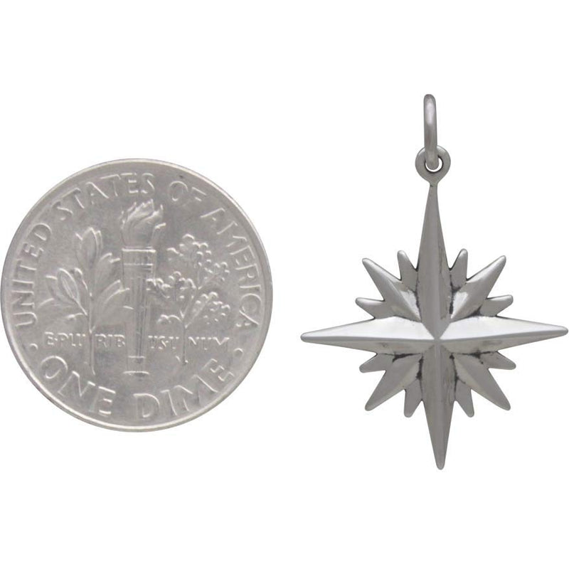 Sterling Silver North Star Charm with 16 Points - Poppies Beads n' More