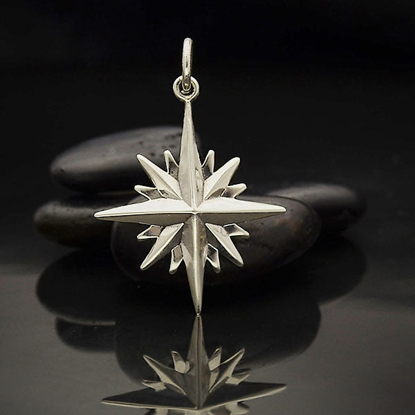 Sterling Silver North Star Charm with 16 Points - Poppies Beads n' More