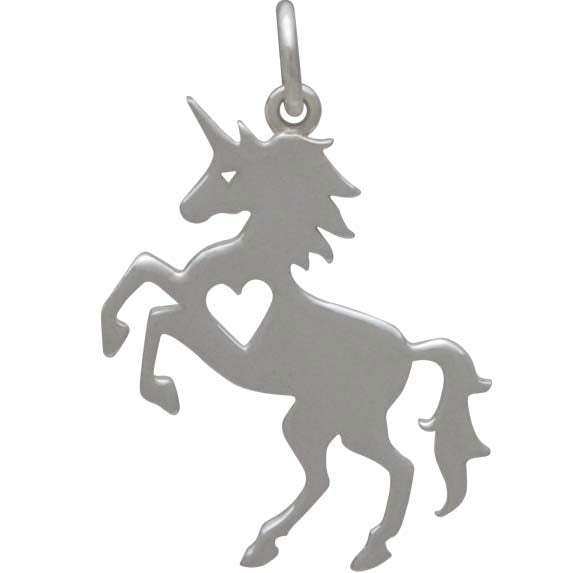 Sterling Silver Unicorn Charm with Heart Cutout - Poppies Beads n' More