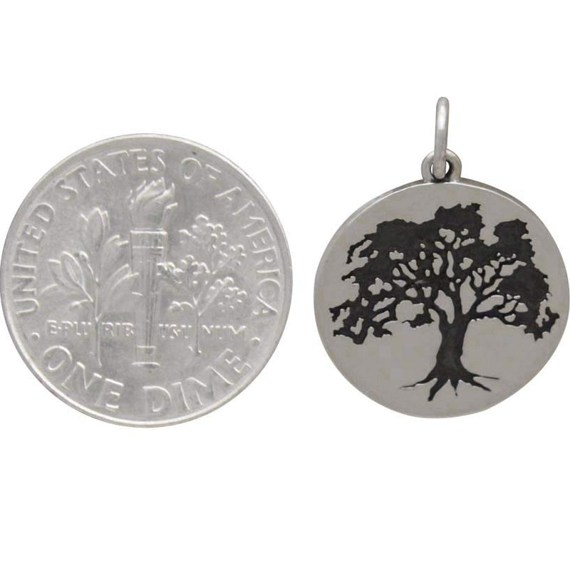 Sterling Silver Etched Oak Tree Charm - Poppies Beads n' More