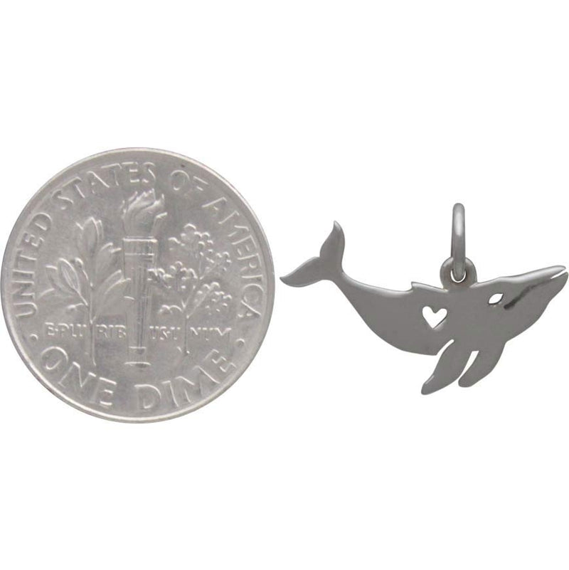 Sterling Silver Humpback Whale Charm with Heart Cutout - Poppies Beads n' More