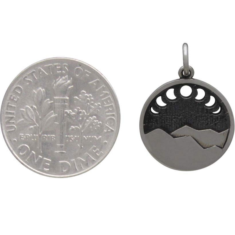 Sterling Silver Mountain Charm w Moon Phase Cutouts - Poppies Beads n' More
